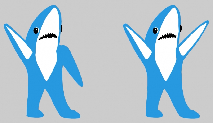 cartoon of two dancing sharks